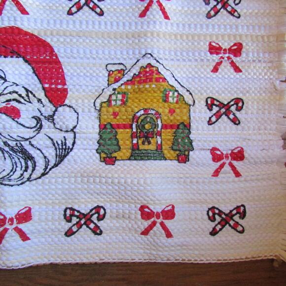 Christmas Rag Rug Screen Printed Santa Tree Cottage 24 x 45 USA New with Tag - Picture 4 of 6
